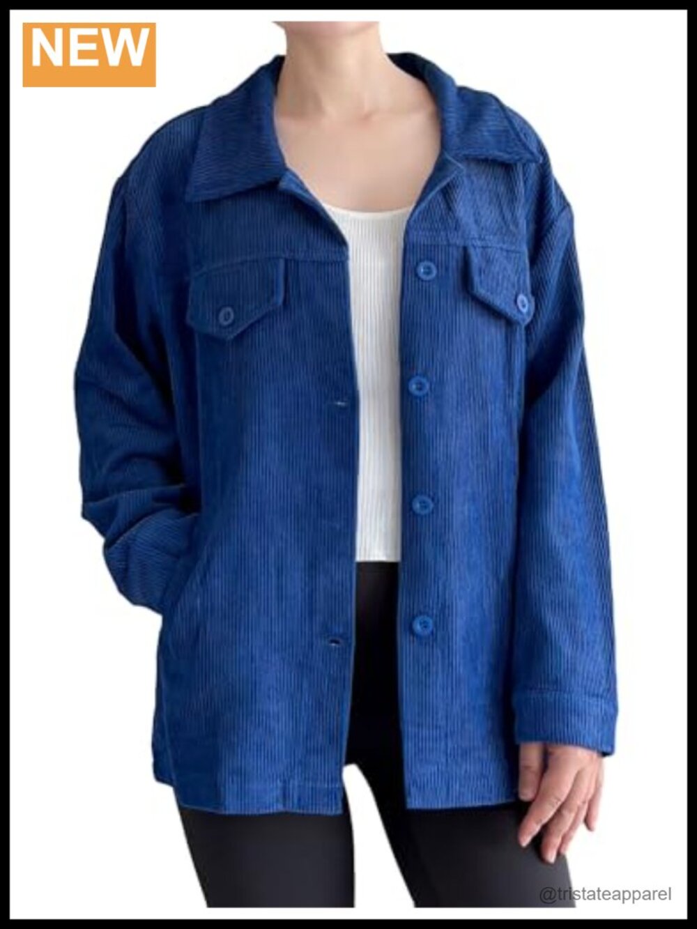 Corduroy Button Down Shacket Long Sleeve Casual Jacket with Pockets Women's